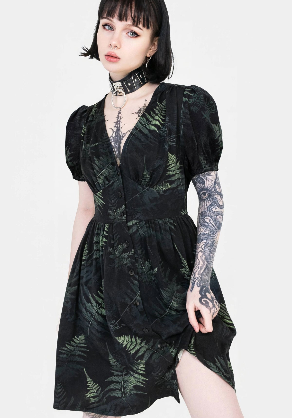Fernery Knopf Hoch Korsett Mini Kleid