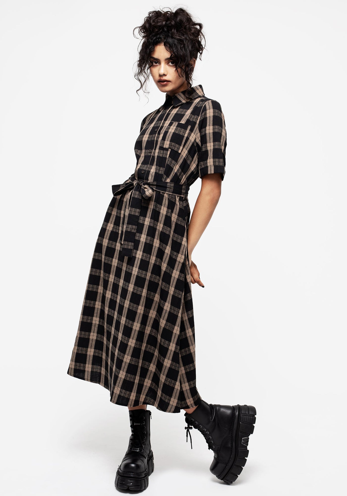 【極美品】REMI RELIEF CHECK SHIRT DRESS Rogue Check Cotton Midi Shirt Dress – Disturbia
