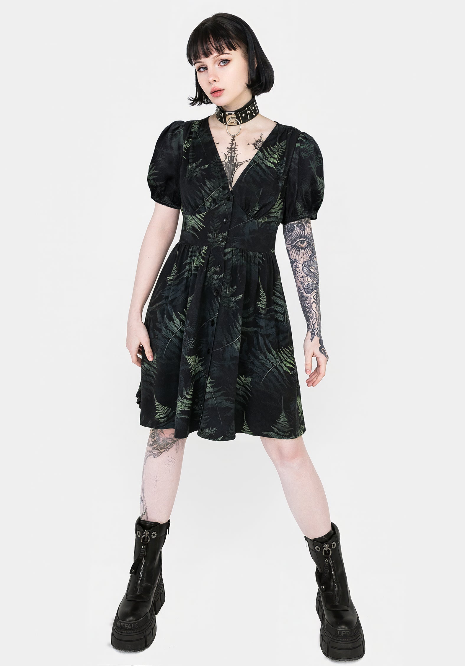 Fernery Knopf Hoch Korsett Mini Kleid