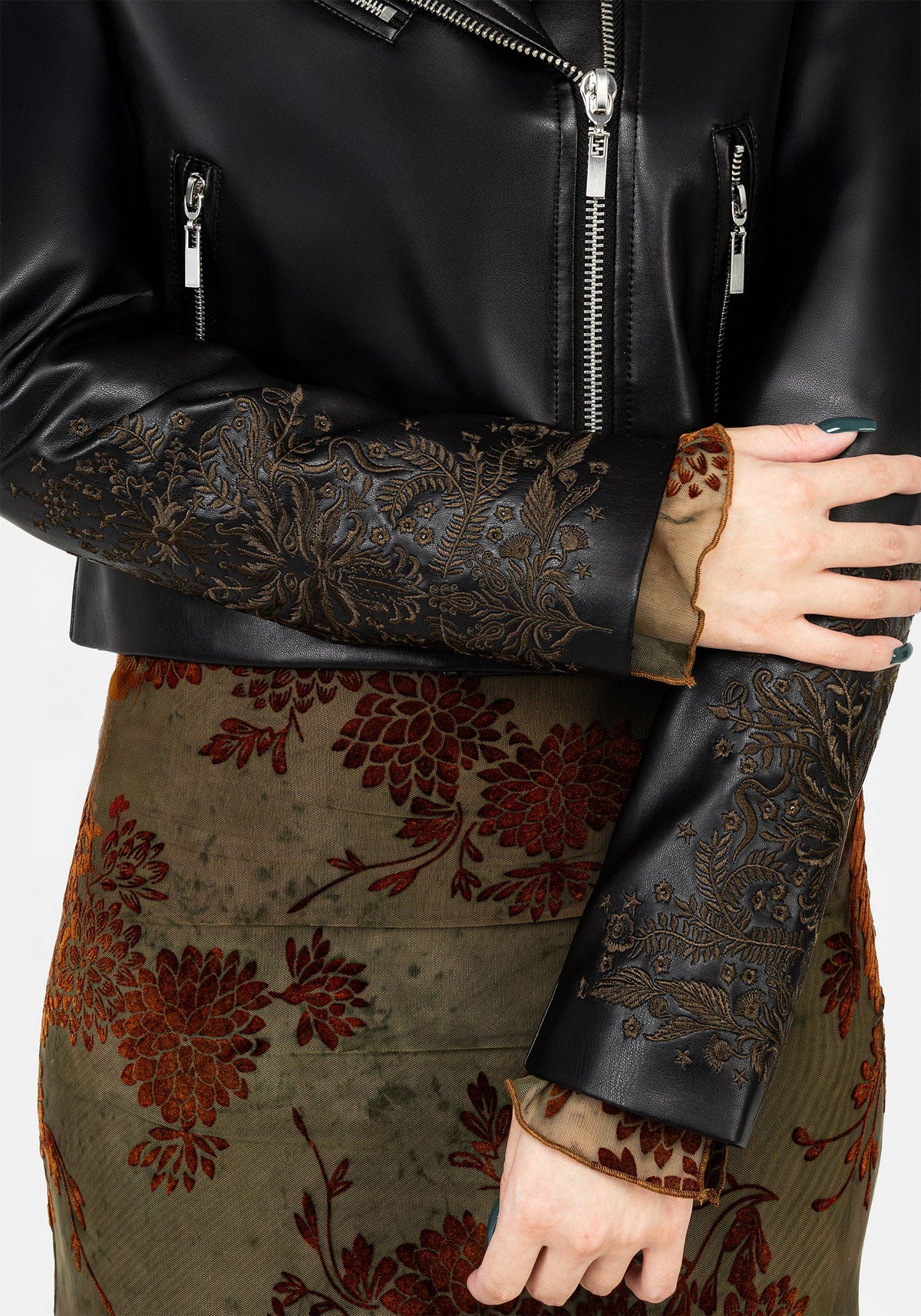 Vervain Bestickt Kunst- Leder Biker Jacke