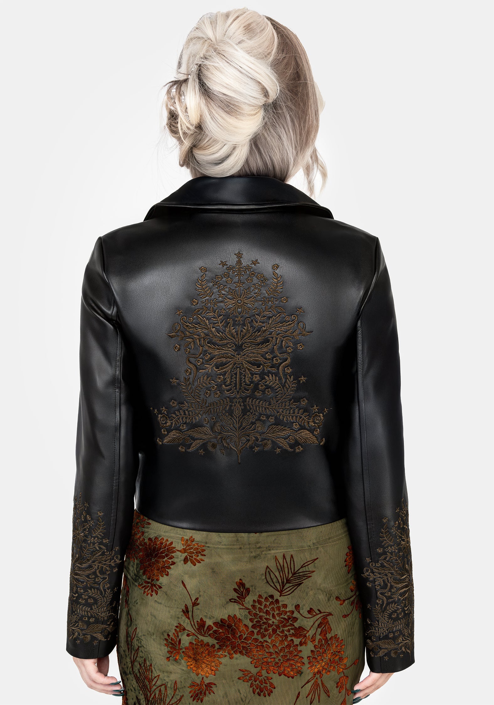 Vervain Bestickt Kunst- Leder Biker Jacke