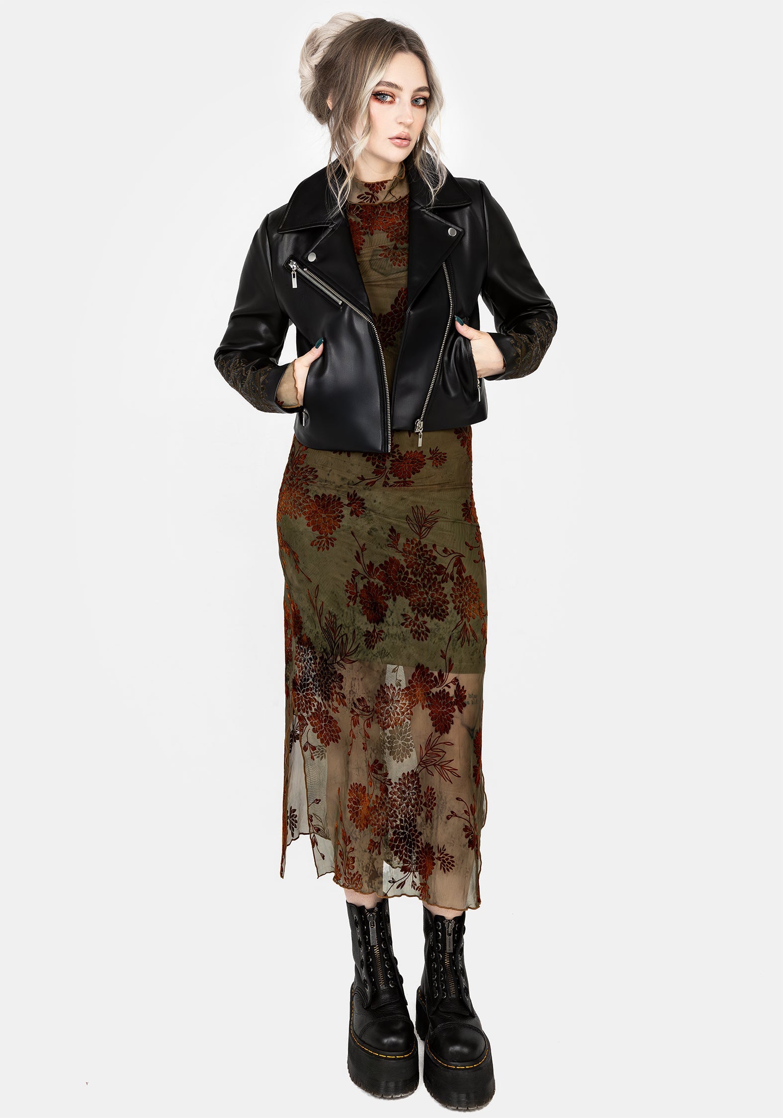 Vervain Bestickt Kunst- Leder Biker Jacke