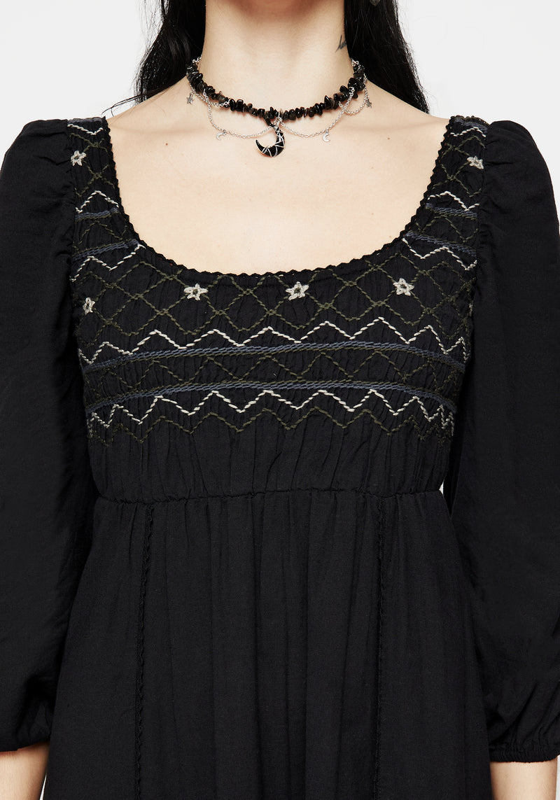 Larissa Hand Bestickt Smocked Midaxi Kleid