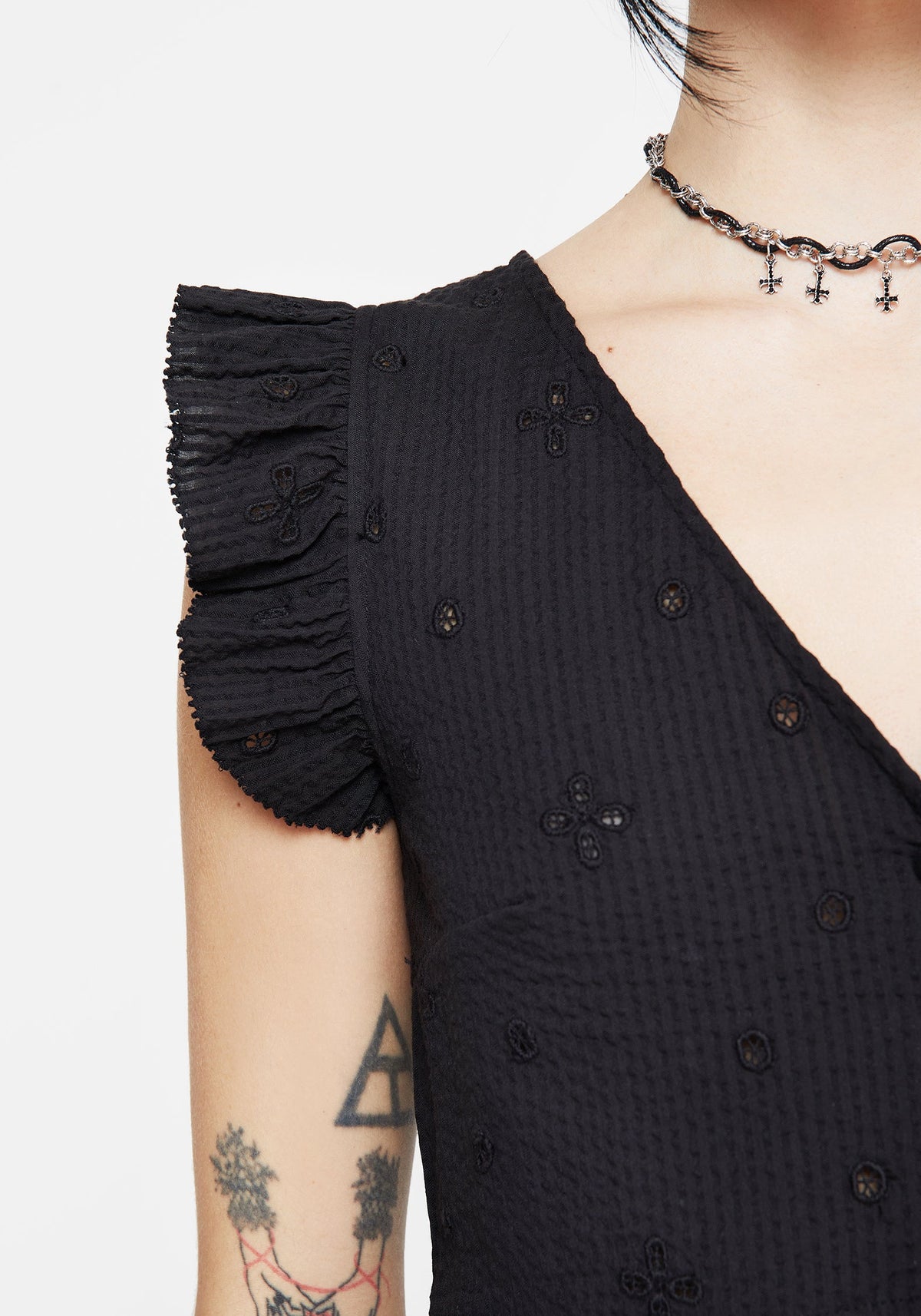 Crux Broderie Knopf Hoch Ärmellos Bluse Top