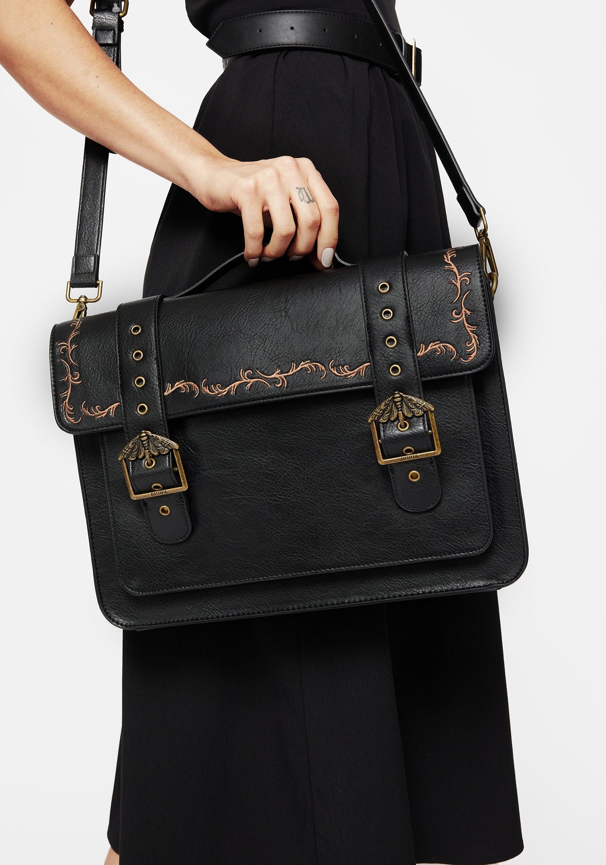 Rosamoth Schnalle Vine Bestickt Schulranzen Tasche  Schwarz