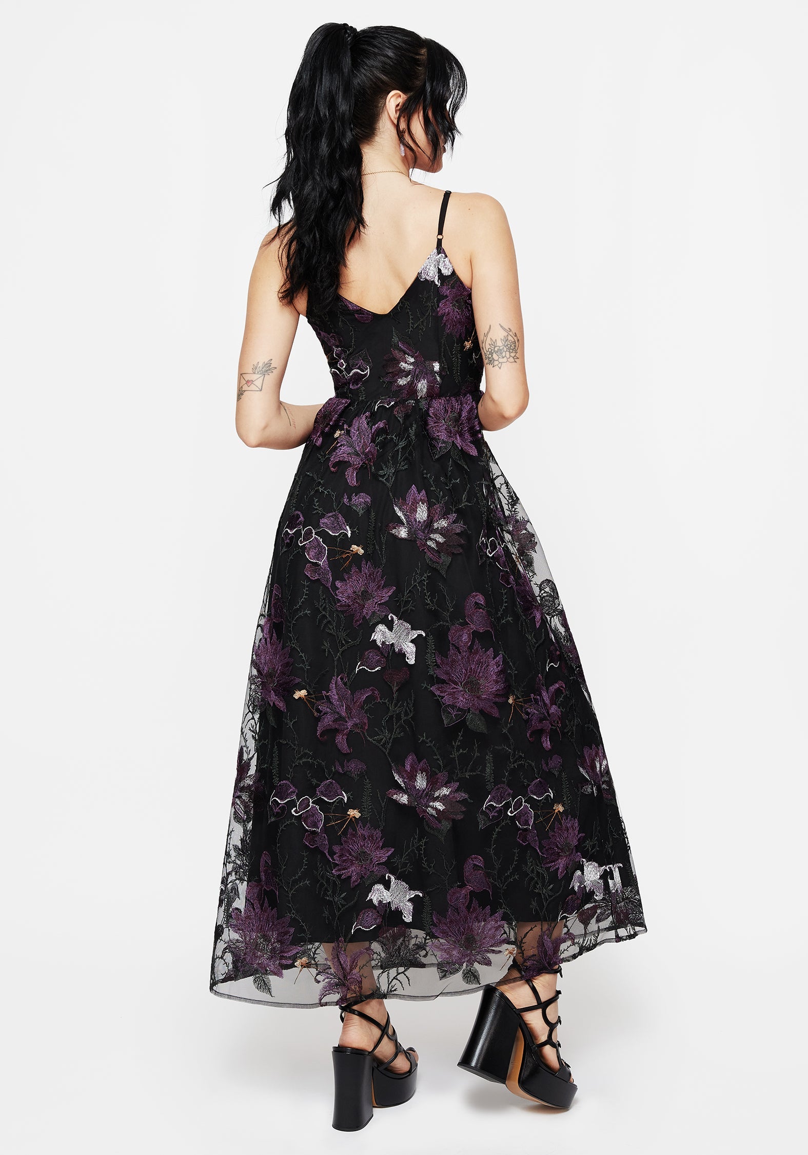 Estrid Embroidered Mesh Midaxi Cami Dress