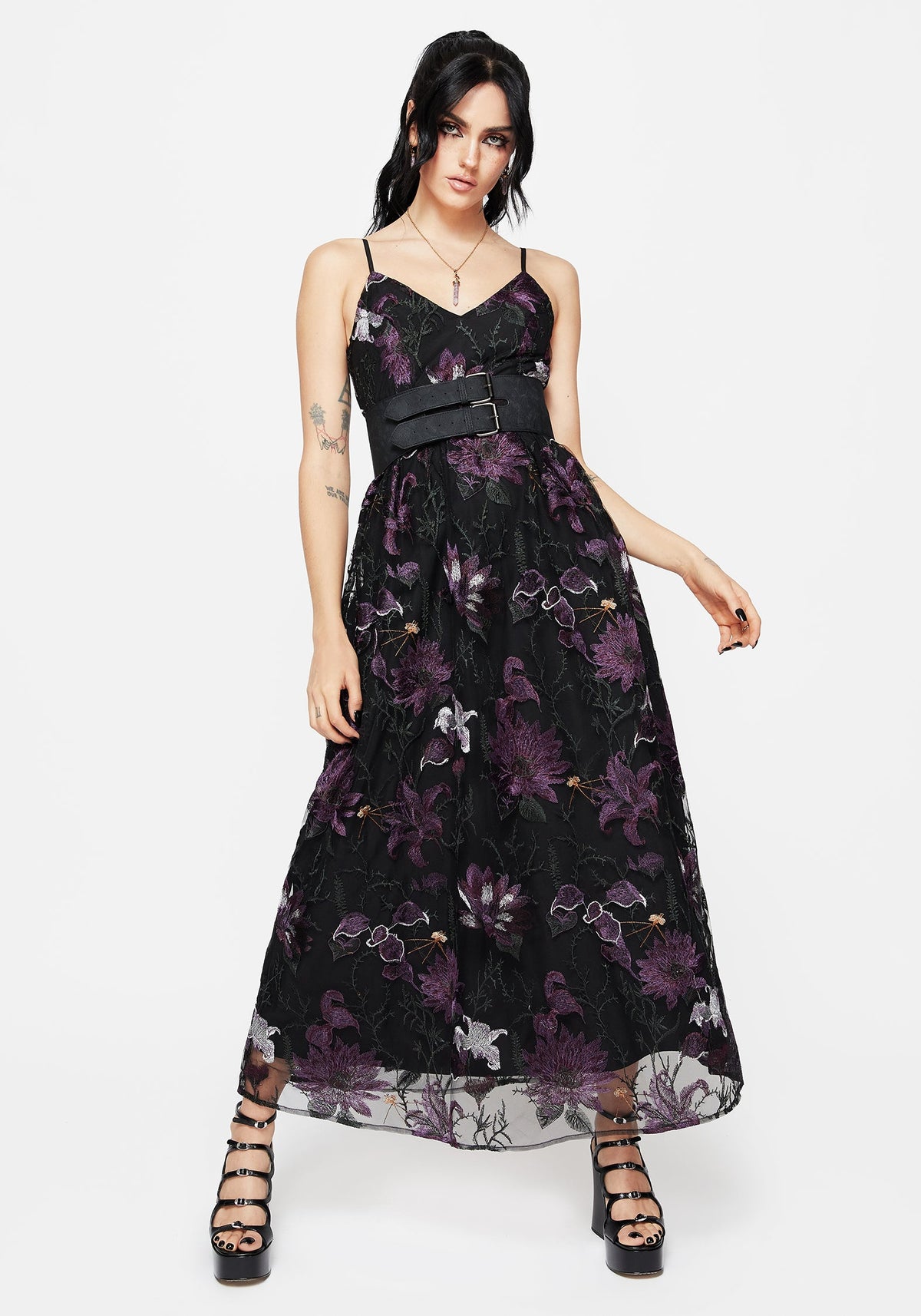 Estrid Bestickt Mesh Midaxi Cami Kleid