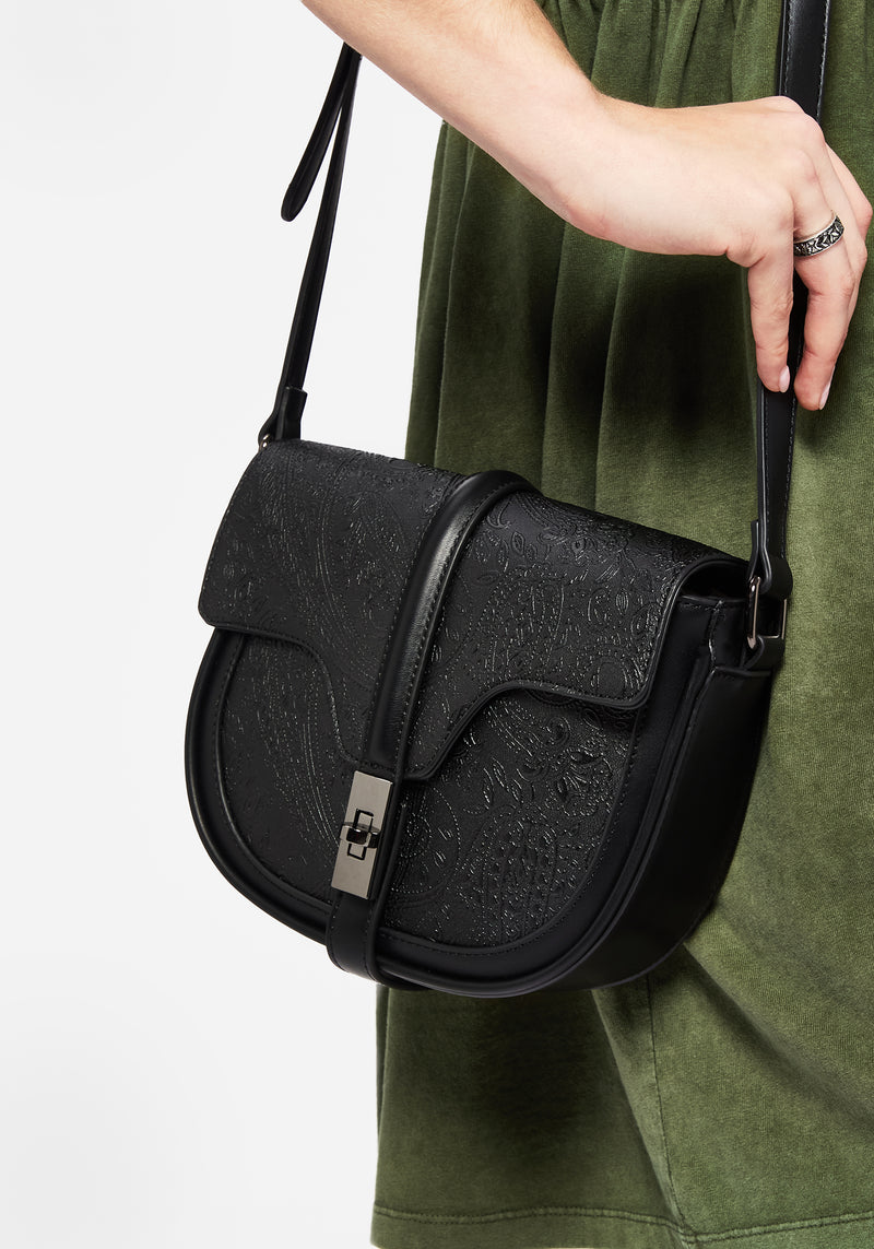 Cypress Paisley Geprägt Crossbody Schulranzen Tasche  Schwarz