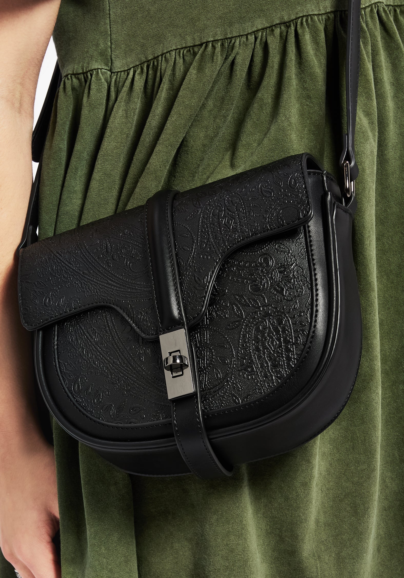 Cypress Paisley Geprägt Crossbody Schulranzen Tasche  Schwarz