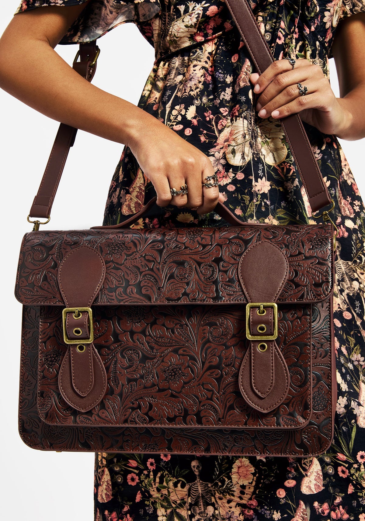 Sunder Blumenmuster Geprägt Crossbody Schulranzen Tasche