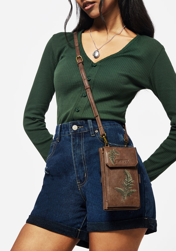 Farn Bestickt Crossbody Phone Tasche