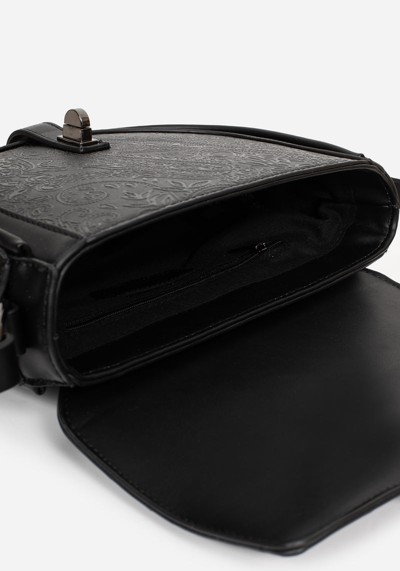 Cypress Paisley Geprägt Crossbody Schulranzen Tasche  Schwarz
