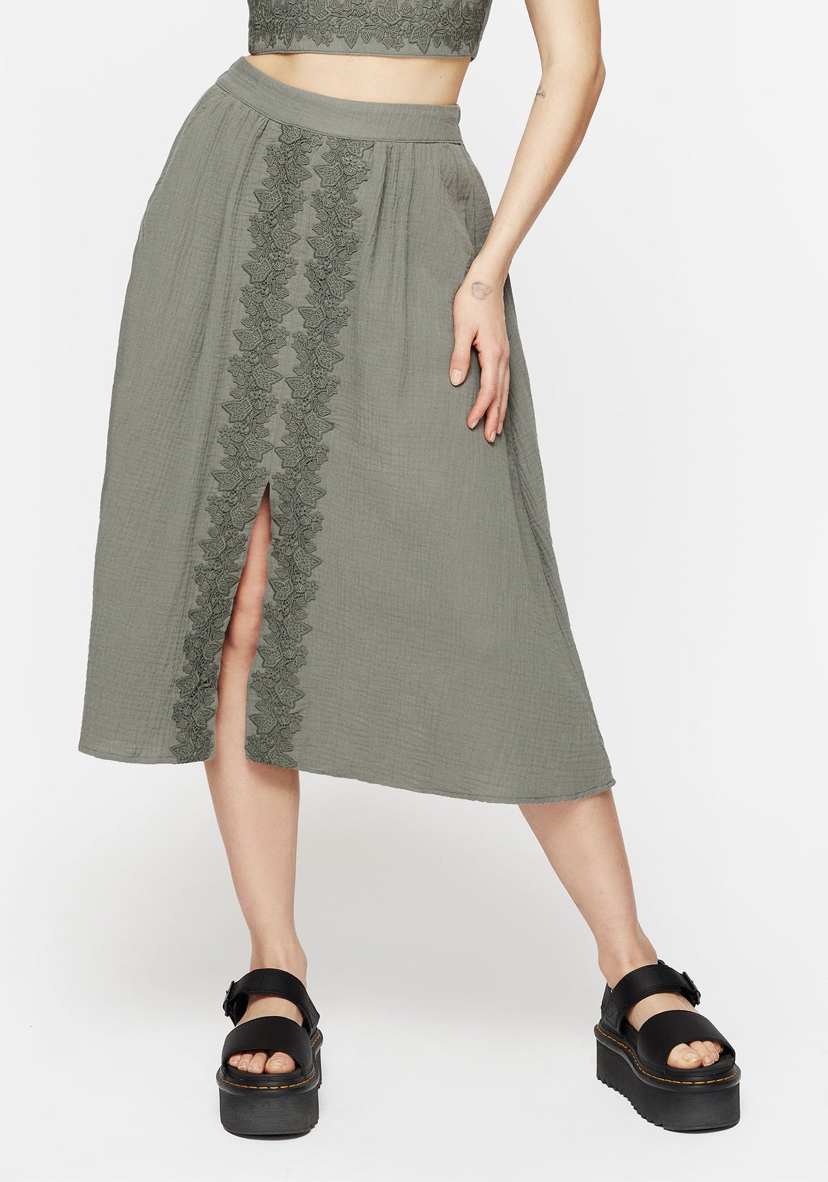Alder Baumwolle Ivy Detail Midi Rock
