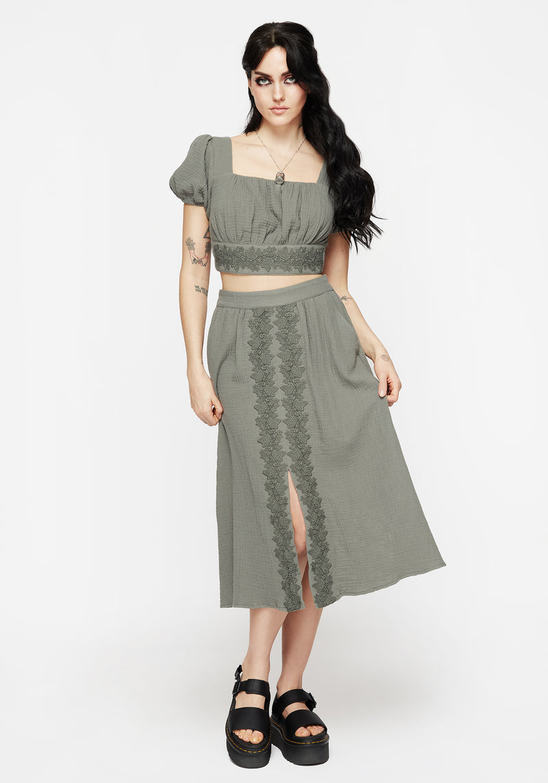 Alder Baumwolle Ivy Detail Midi Rock