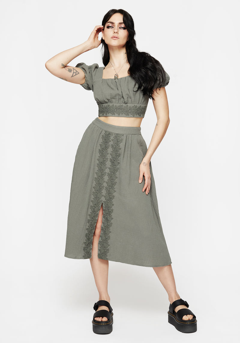 Alder Baumwolle Ivy Detail Midi Rock