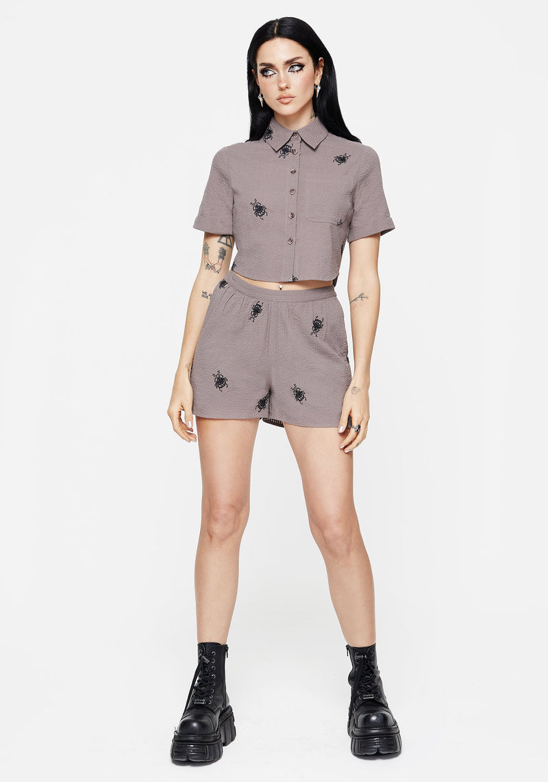 Stag Beetle Embroidered Shorts