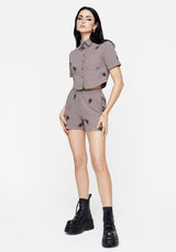 Stag Beetle Embroidered Shorts