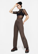 Gaia Leinen Mischung Schlange Bestickt Weit Bein Hose