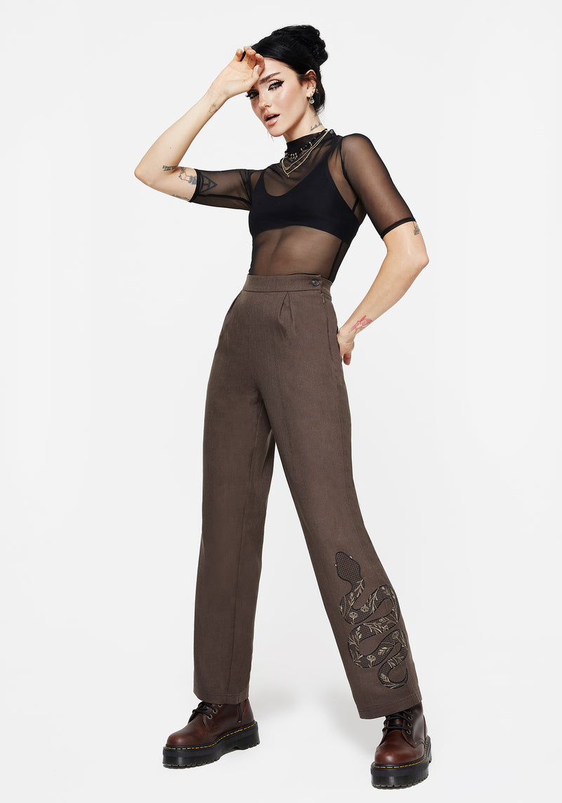 Gaia Leinen Mischung Schlange Bestickt Weit Bein Hose