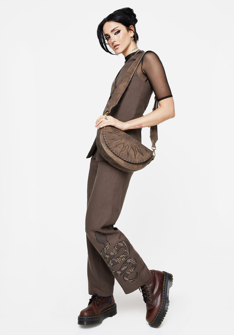 Gaia Leinen Mischung Schlange Bestickt Weit Bein Hose