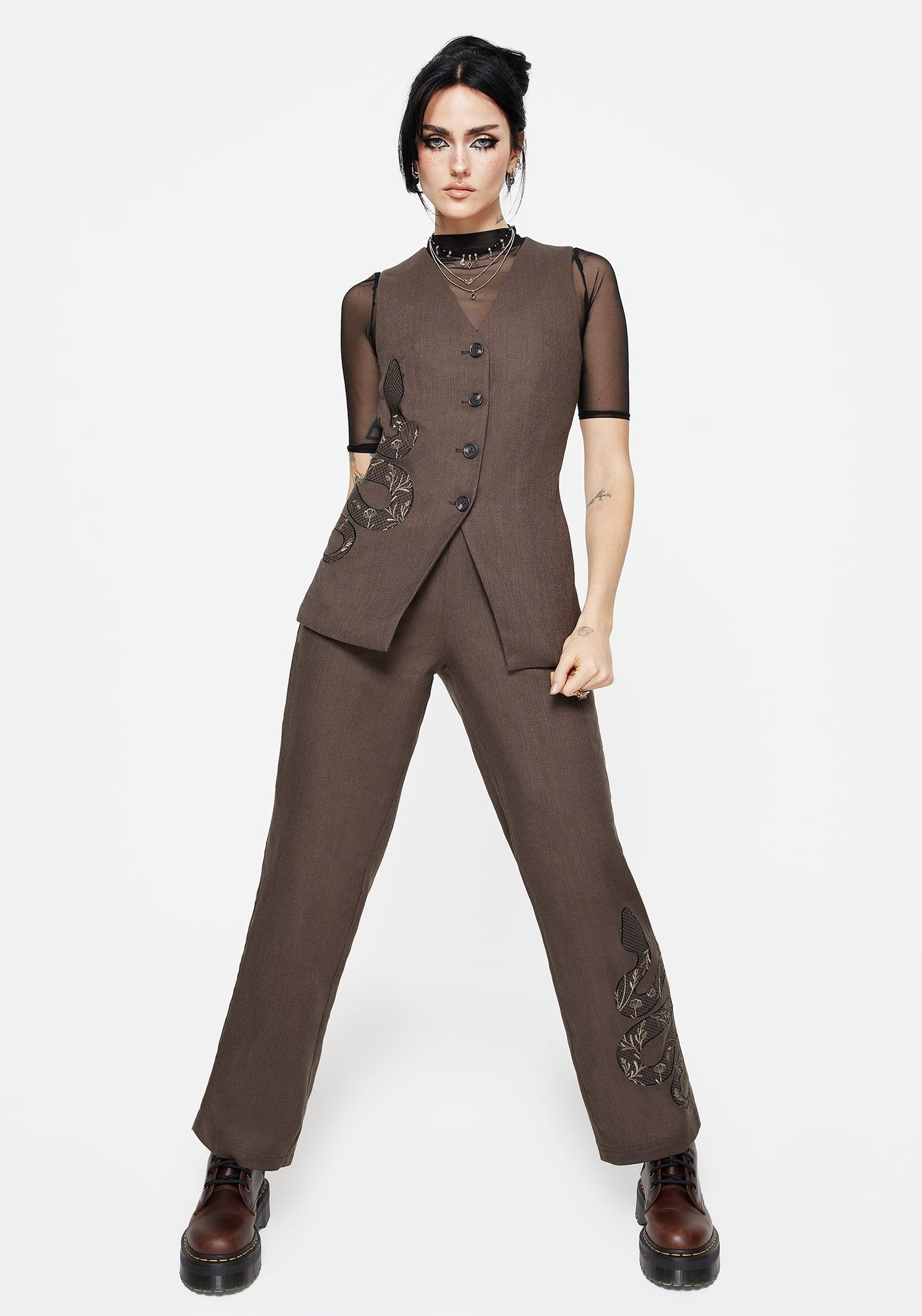 Gaia Linen Blend Snake Embroidered Longline Waistcoat – Disturbia