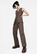 Gaia Leinen Mischung Schlange Bestickt Weit Bein Hose