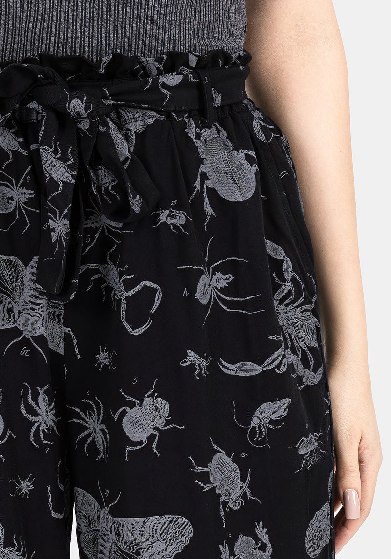 Parasite Insekten Weit Bein Paperbag Culotte Hosen - Schwarz