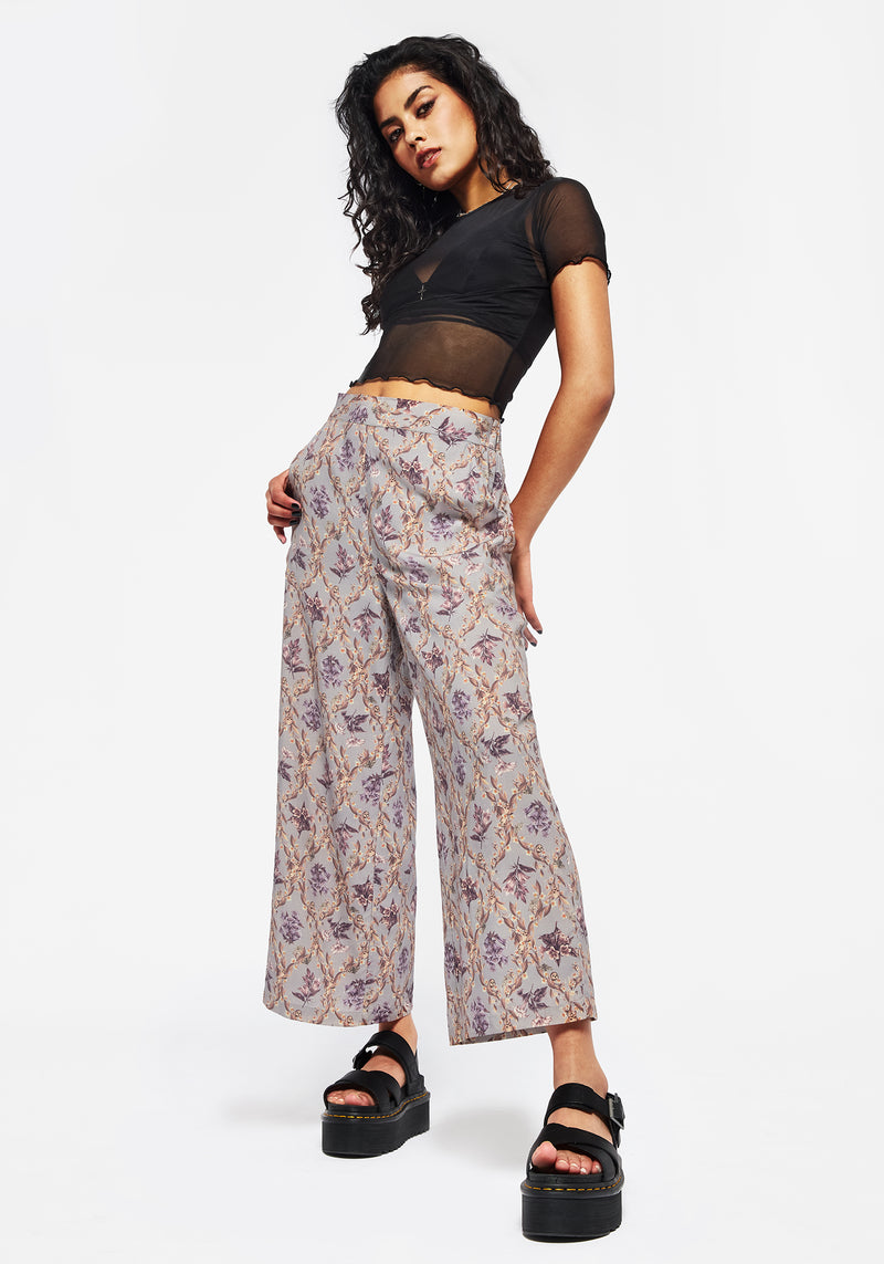 Blossom Blumenmuster Tile Bedruckt Weit Bein Culotte Hosen