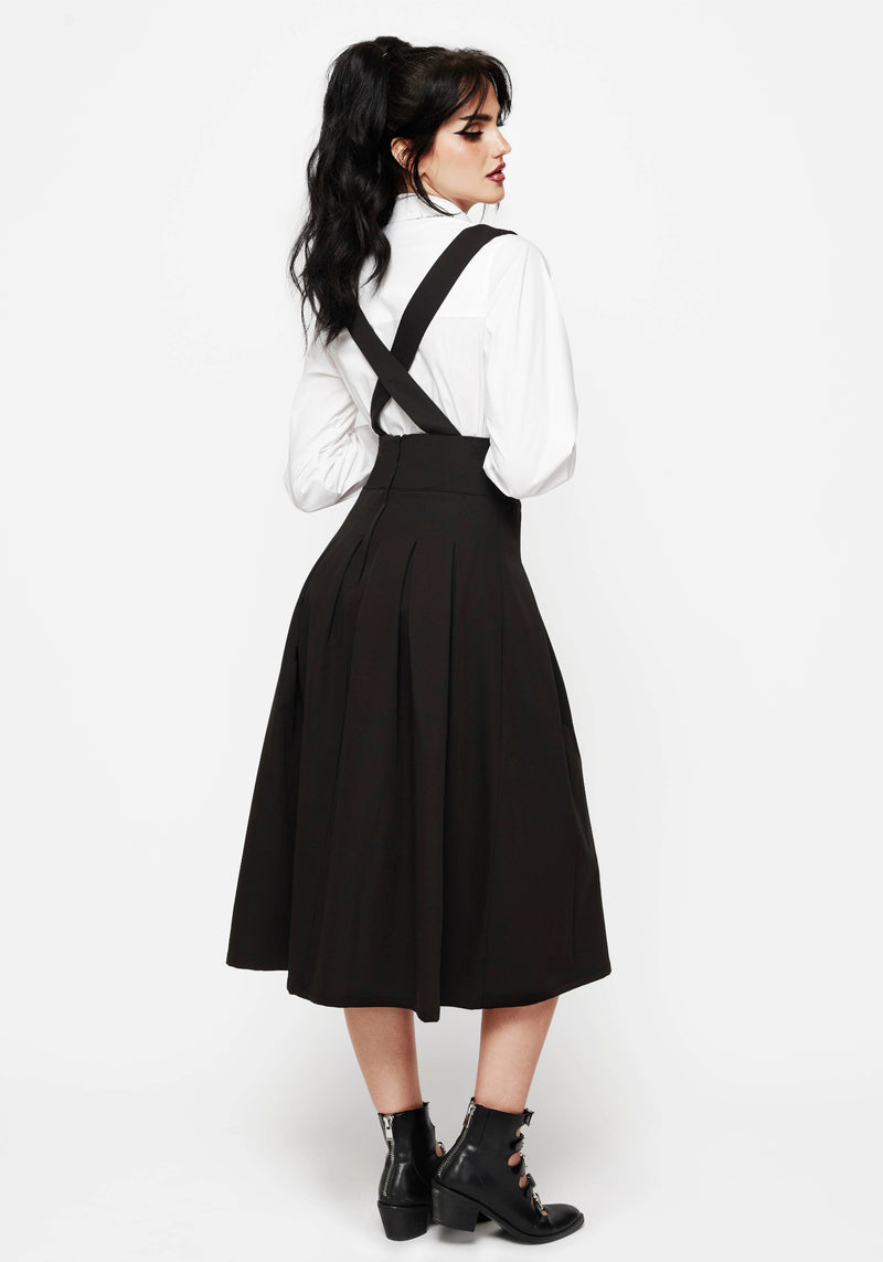 Despair Thistle Embroidered Tailored Pleated Pinafore Midi Skirt