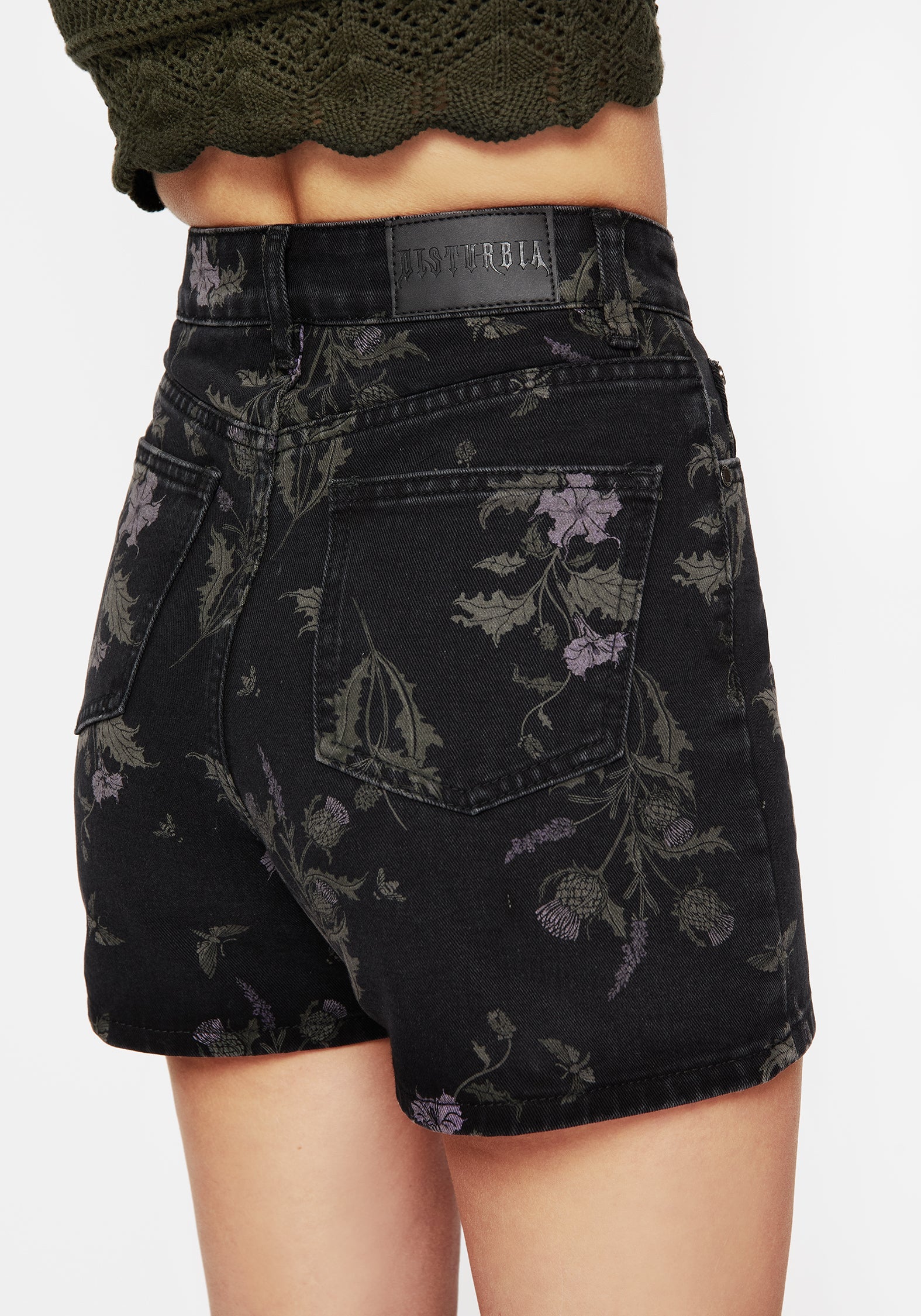 Thistle Blumenmuster Druck Denim Shorts