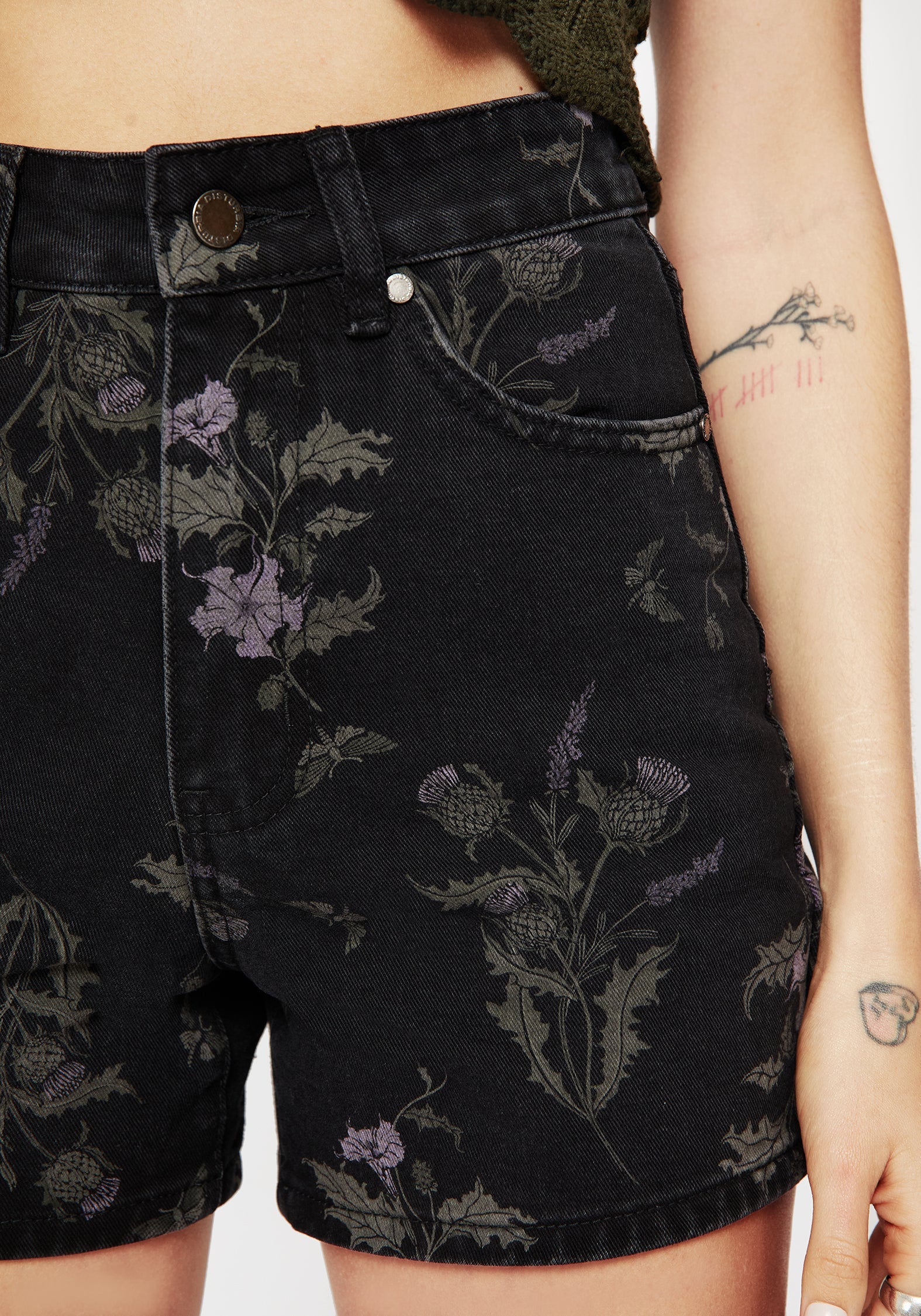Thistle Blumenmuster Druck Denim Shorts