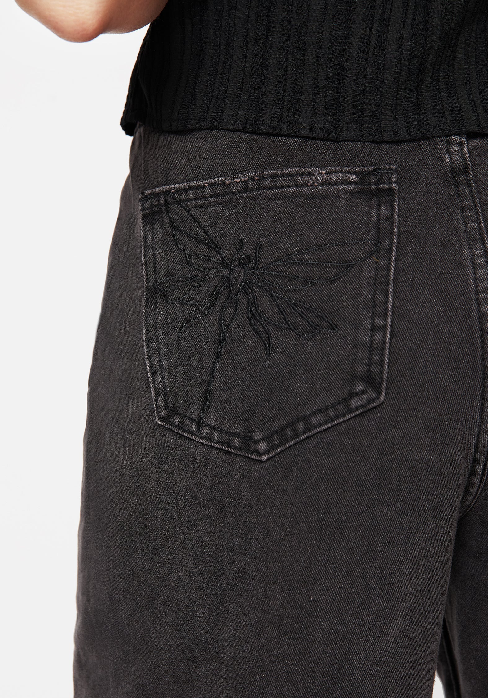 Dragonfly Bestickt Weit Bein Denim Culotte Jeans