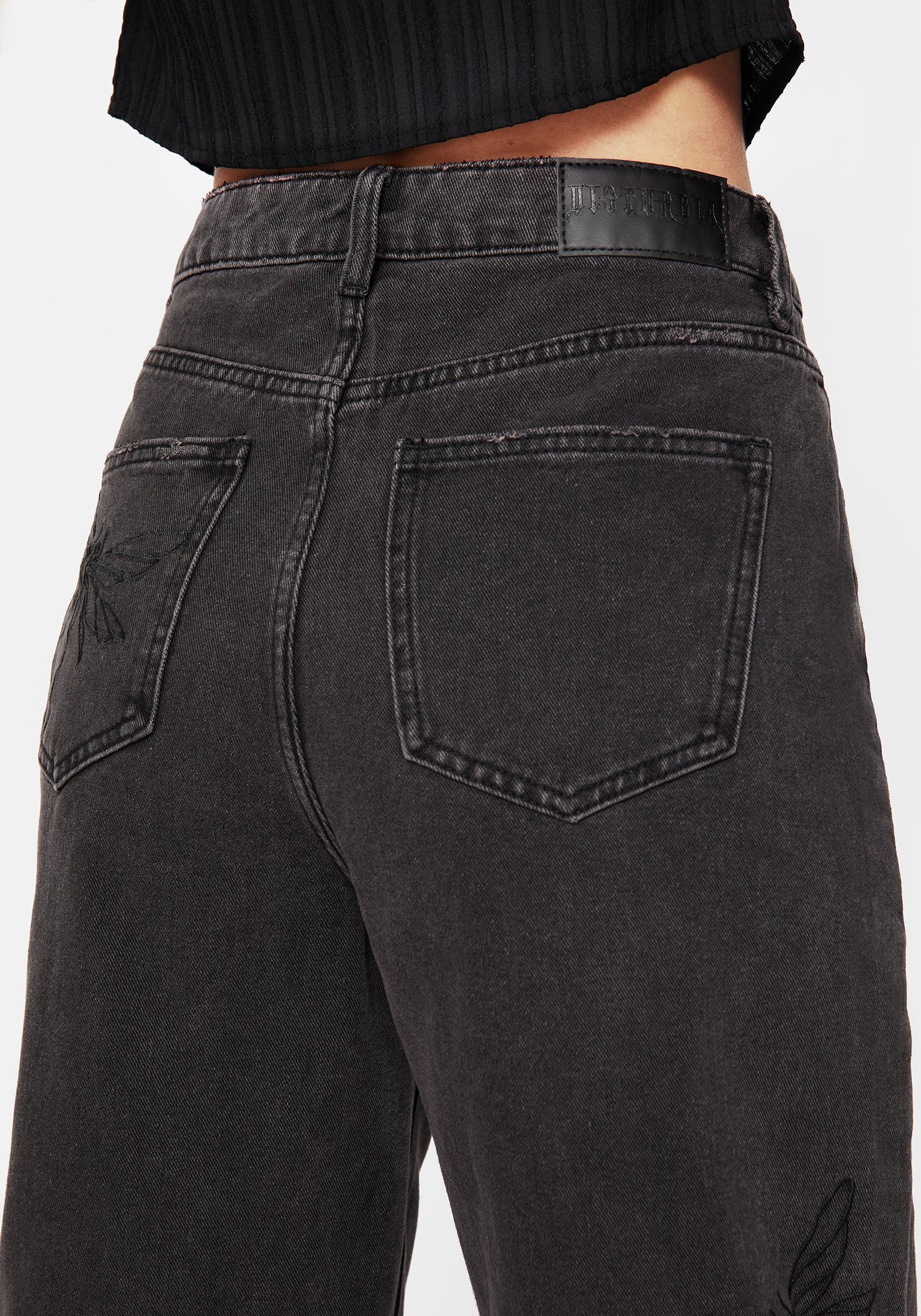 Dragonfly Bestickt Weit Bein Denim Culotte Jeans