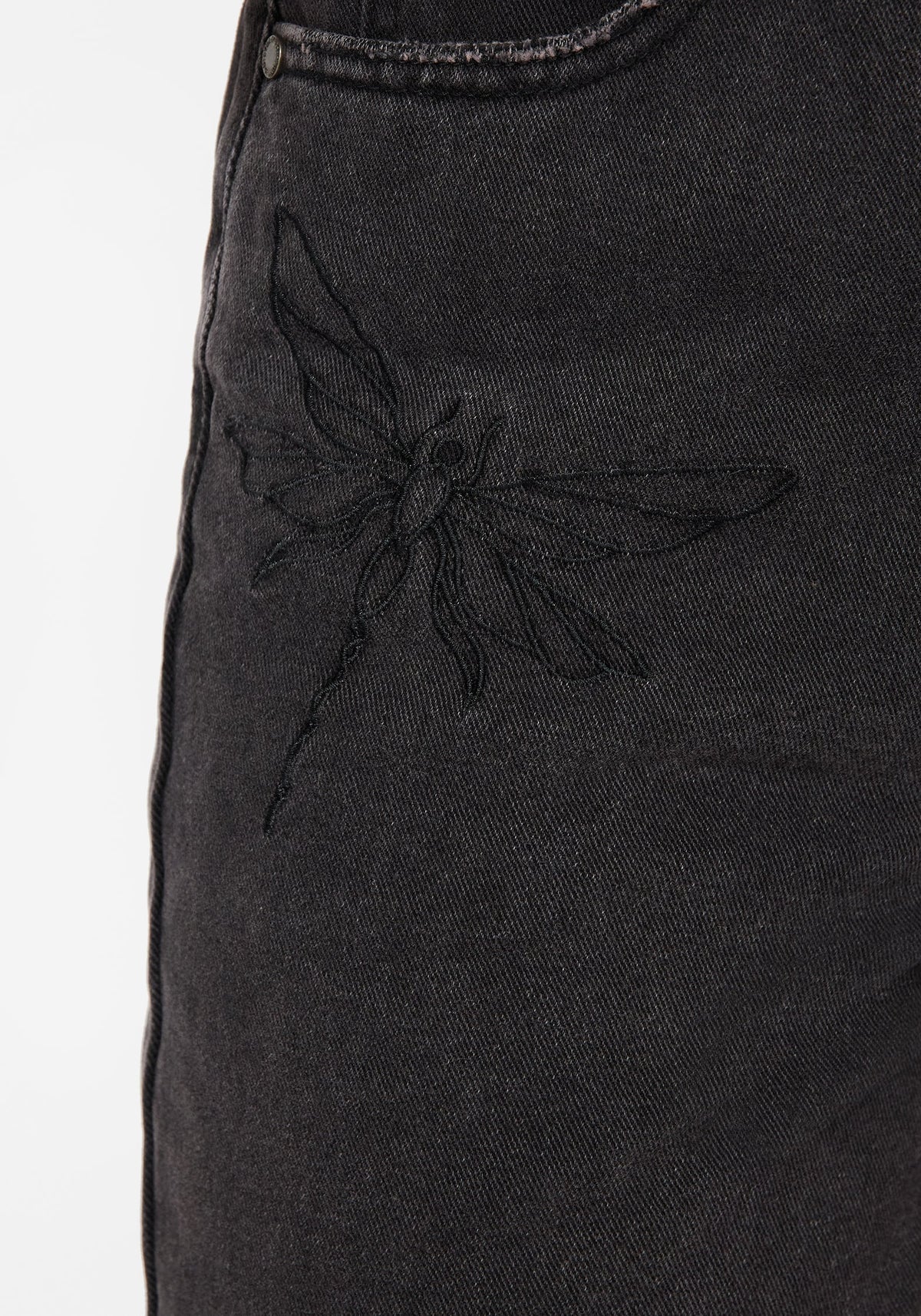 Dragonfly Bestickt Weit Bein Denim Culotte Jeans