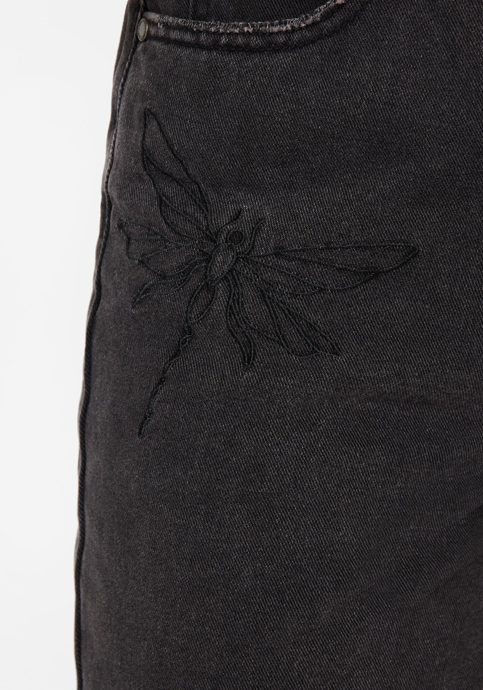 Dragonfly Bestickt Weit Bein Denim Culotte Jeans
