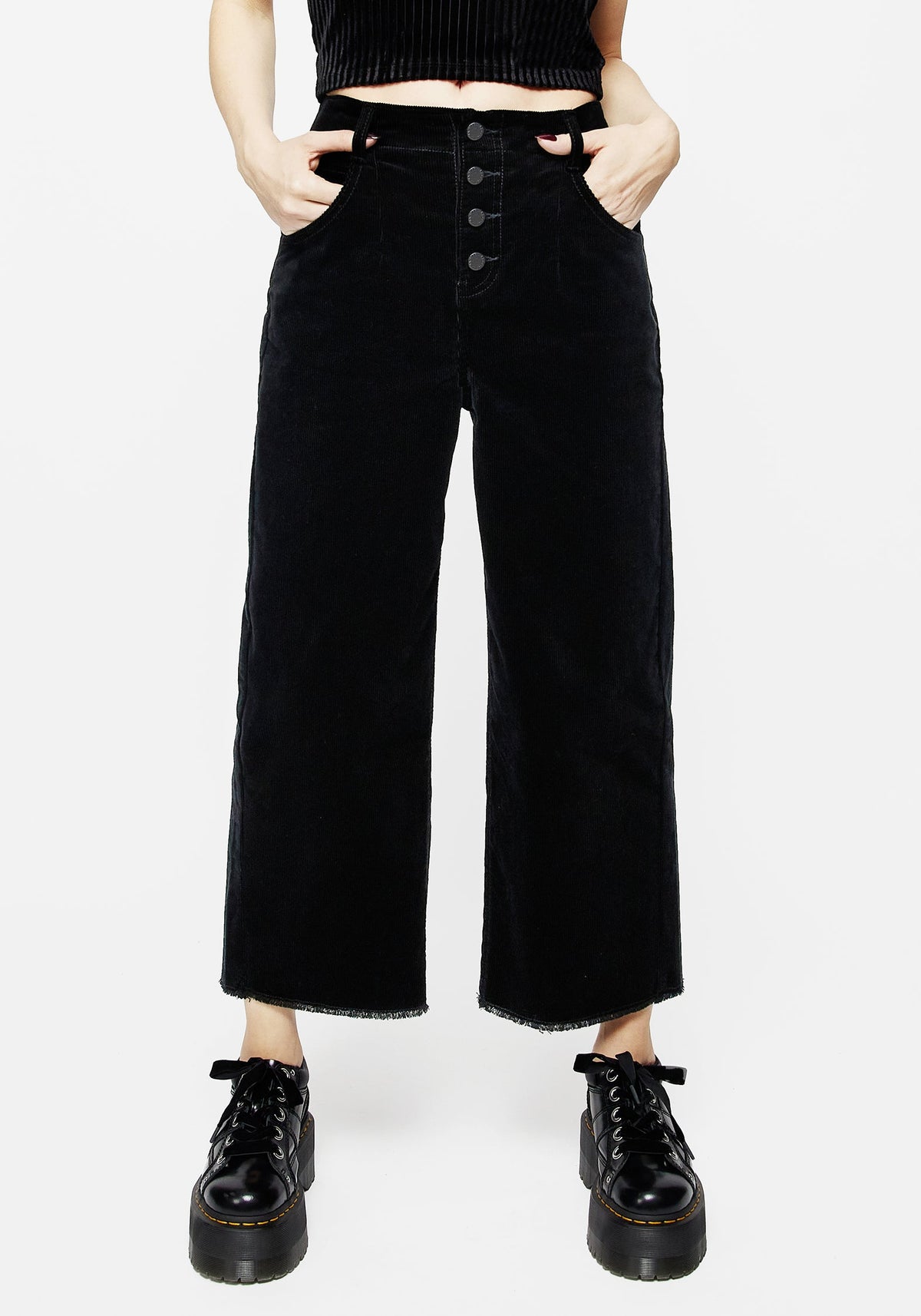 Foster Weit Bein Kordel Kurz Jeans  Schwarz