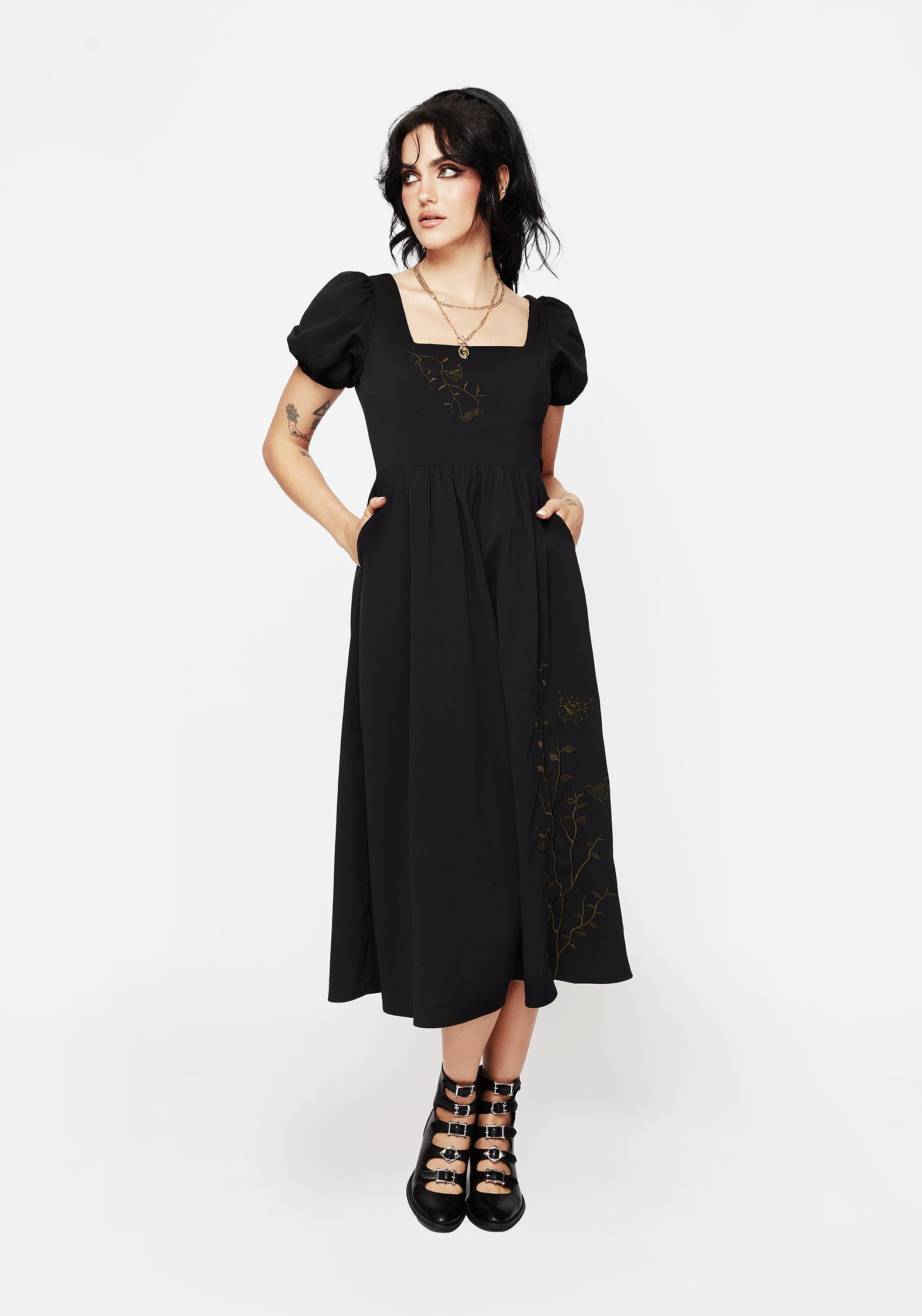 Cressida Schmetterling Bestickt Midi Kleid