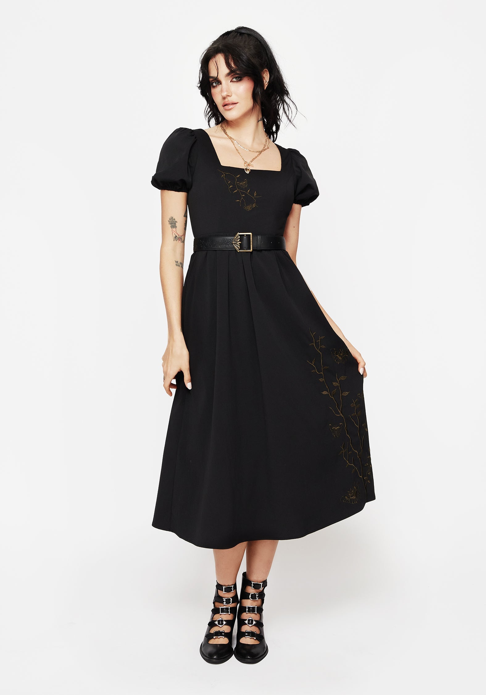 Cressida Schmetterling Bestickt Midi Kleid