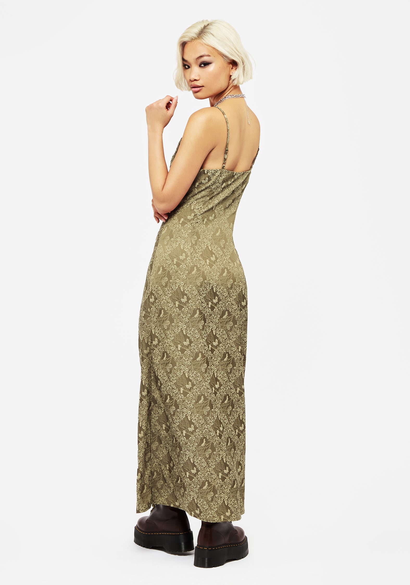 Yara Blumenmuster Druck Knopf Hoch Maxi Slip Kleid