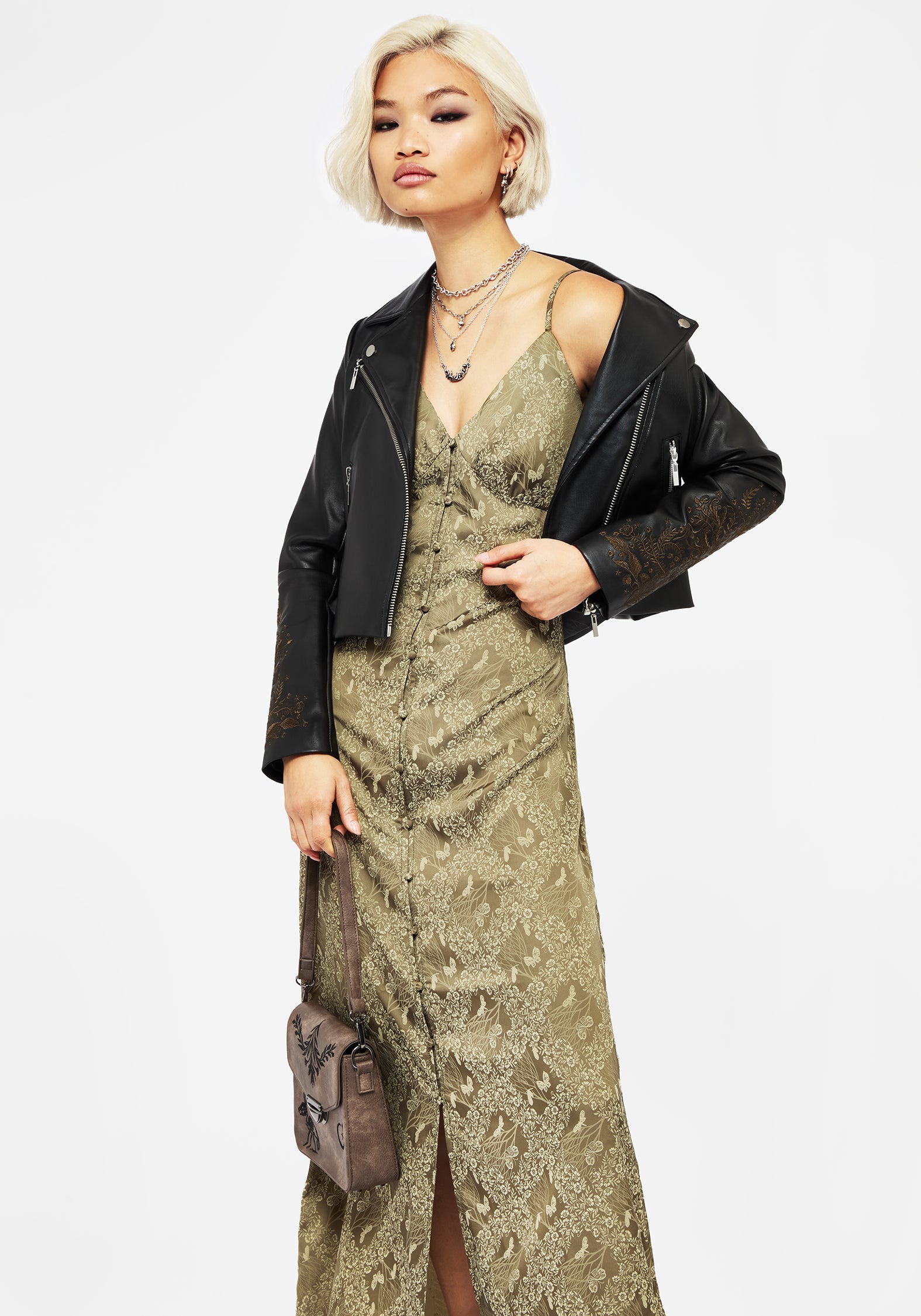 Yara Blumenmuster Druck Knopf Hoch Maxi Slip Kleid