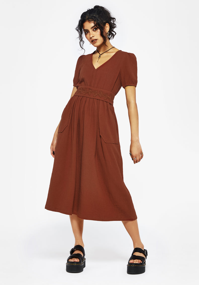 Tiana Baumwolle Applikation Besatz Midi Kleid