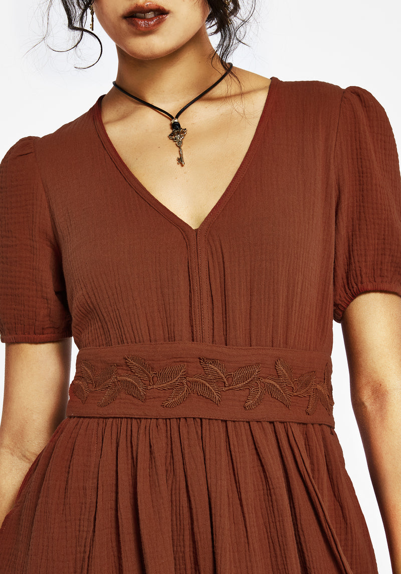 Tiana Baumwolle Applikation Besatz Midi Kleid