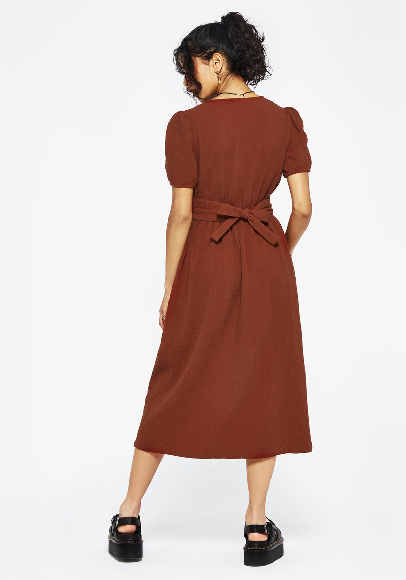 Tiana Baumwolle Applikation Besatz Midi Kleid