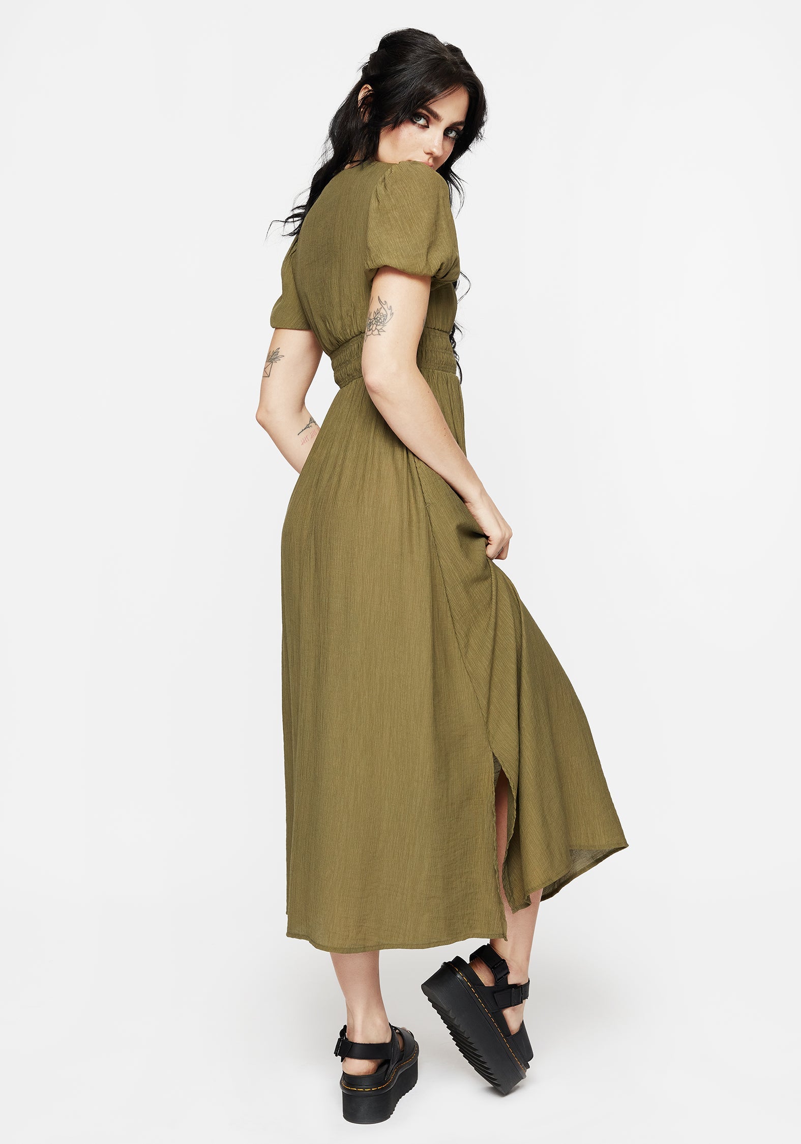 Tryphena Gerafft V Hals Midaxi Kleid