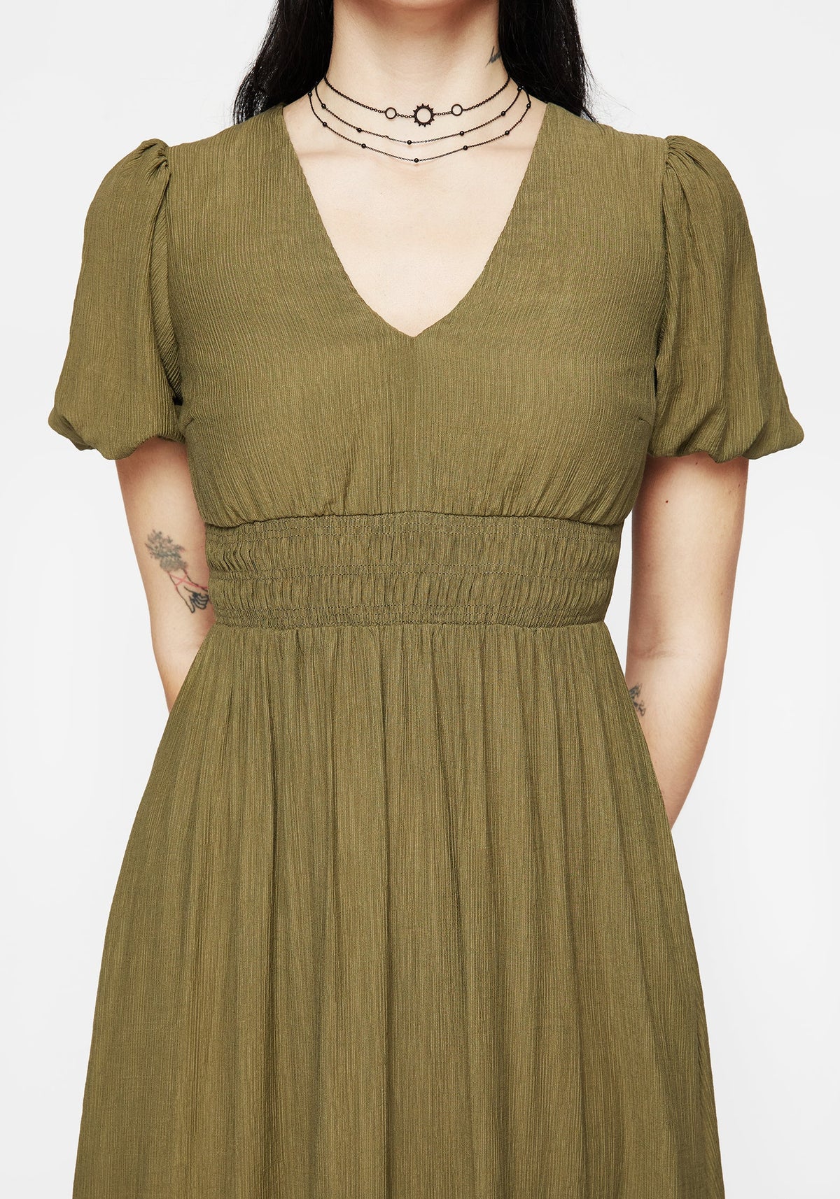 Tryphena Gerafft V Hals Midaxi Kleid