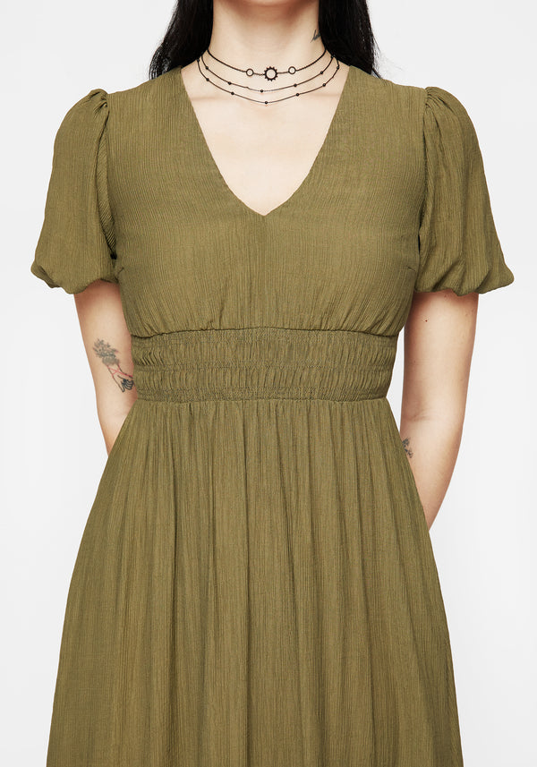 Tryphena Gerafft V Hals Midaxi Kleid