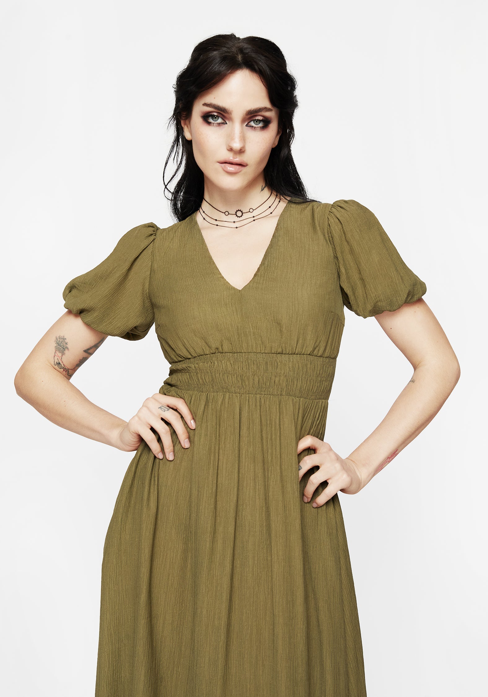 Tryphena Gerafft V Hals Midaxi Kleid