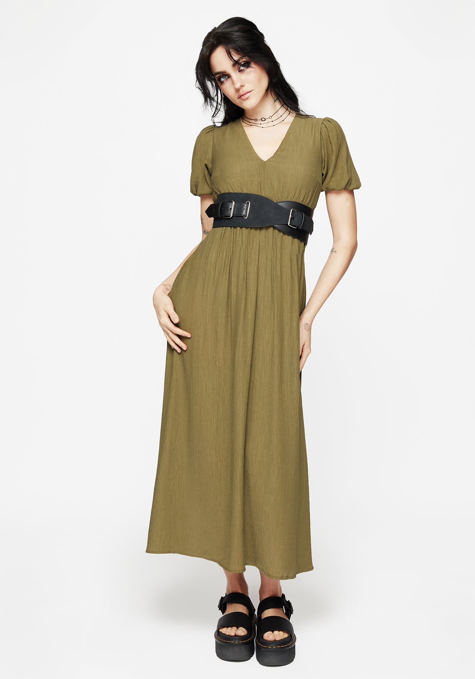 Tryphena Gerafft V Hals Midaxi Kleid