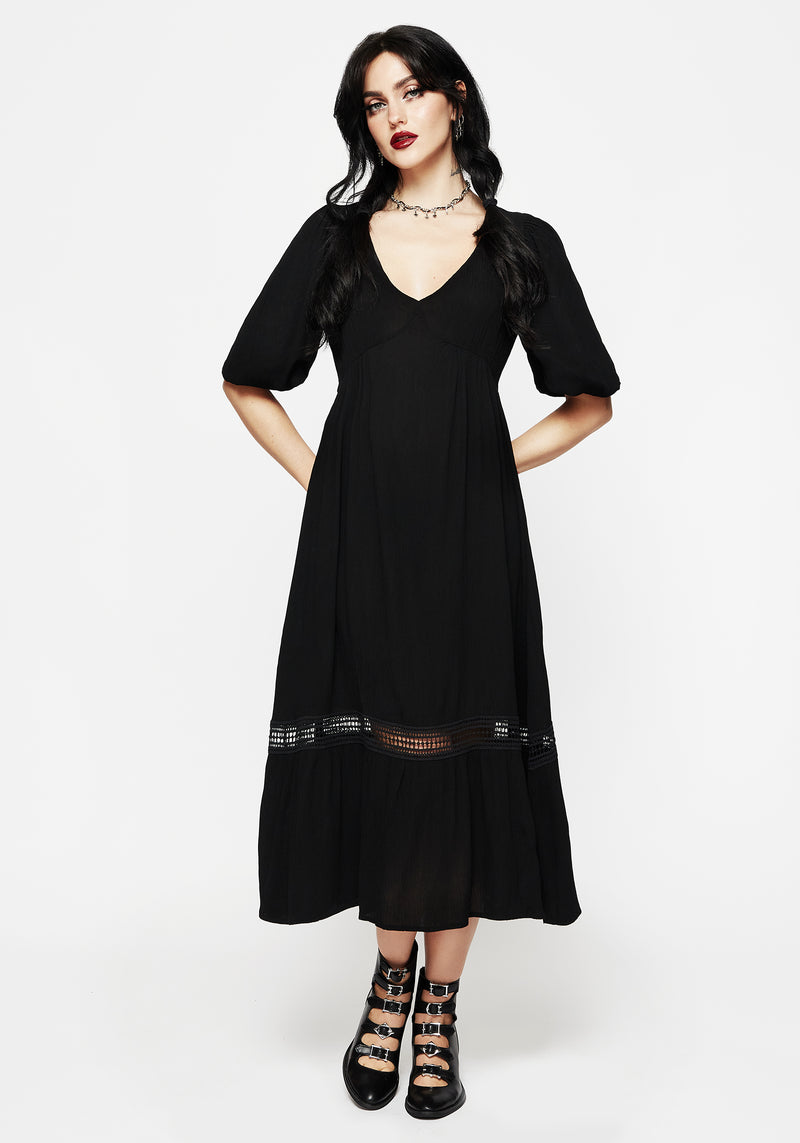 Mirage Spitze Insert Puffärmel Ärmel Maxi Kleid