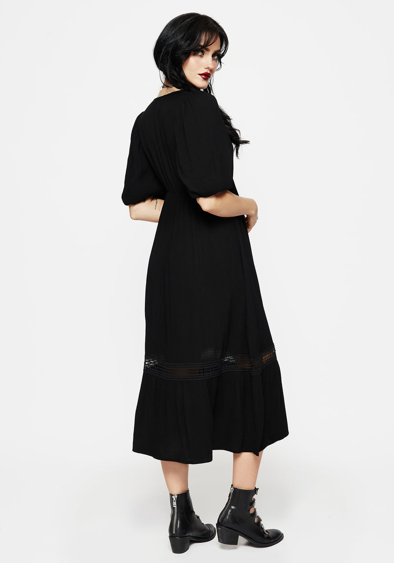 Mirage Spitze Insert Puffärmel Ärmel Maxi Kleid